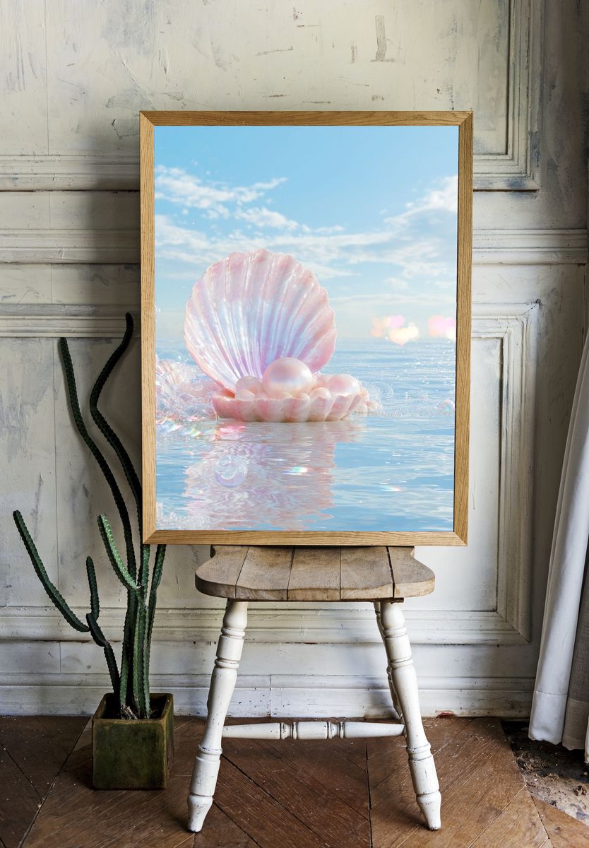 Pearl Seashell Dreamscape Print. room preview