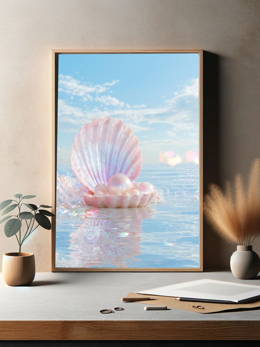 Pearl Seashell Dreamscape Print. — room view 2