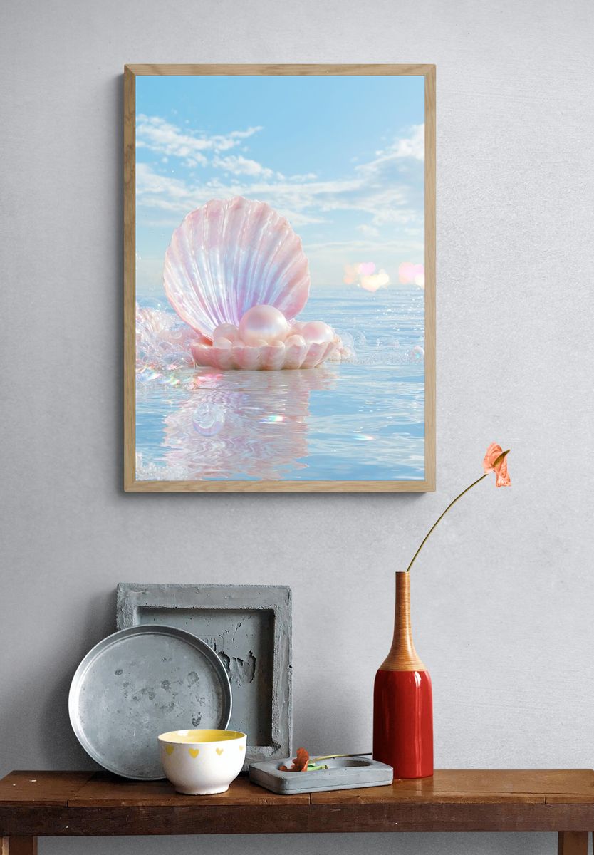 Pearl Seashell Dreamscape Print. — room view 3