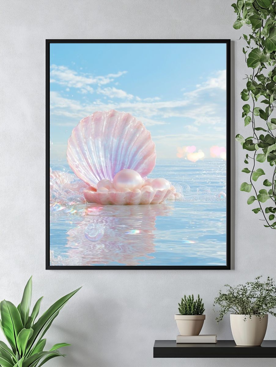 Pearl Seashell Dreamscape Print. — room view 4
