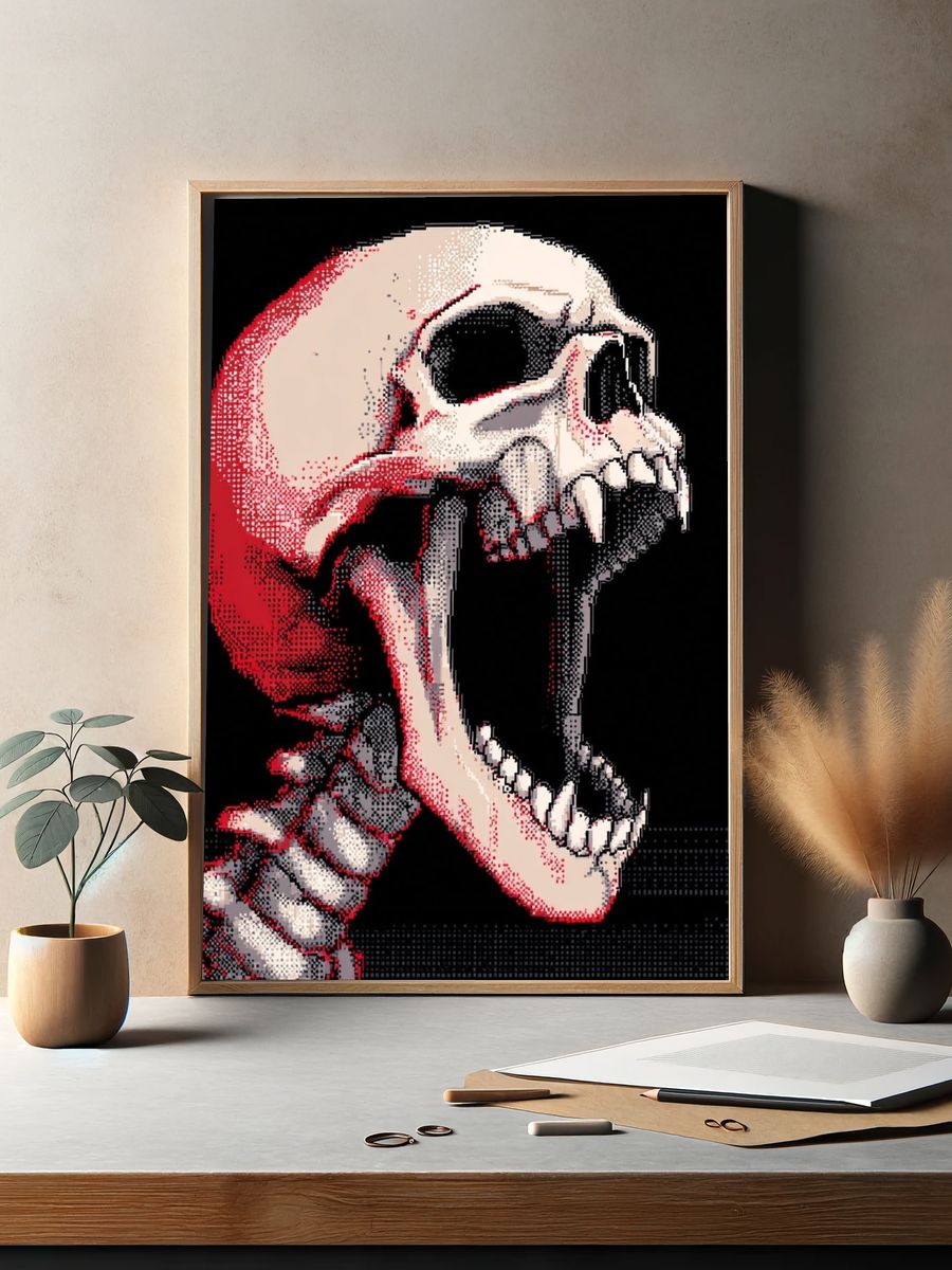 Screaming Skull Digital Art Poster. — room view 2