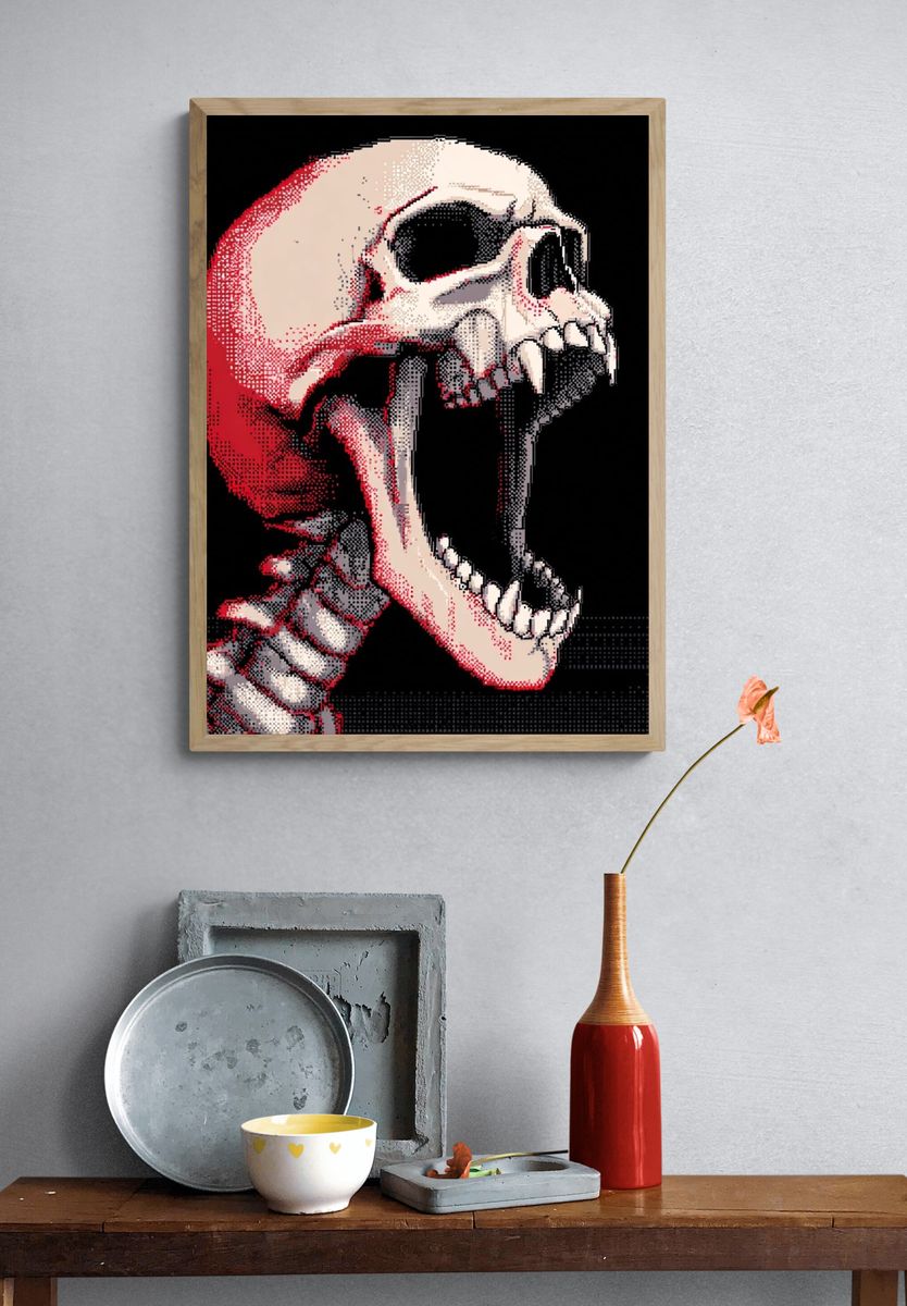 Screaming Skull Digital Art Poster. — room view 3