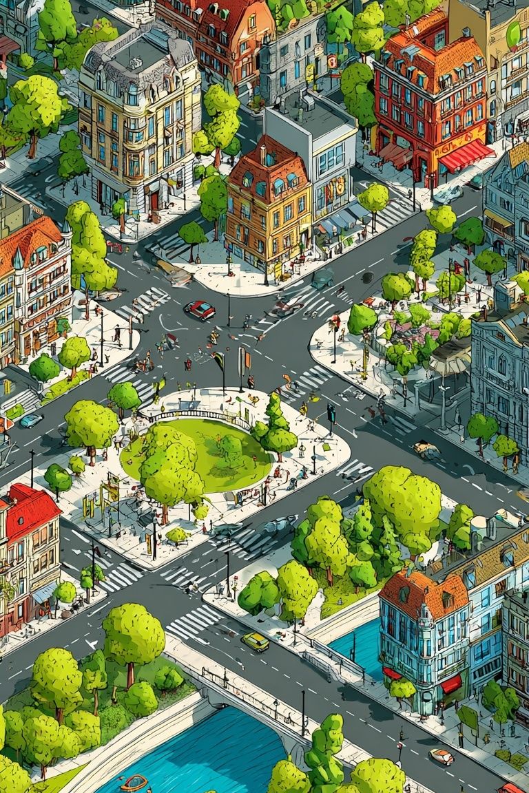 Isometric City Park Poster. poster — illustration art