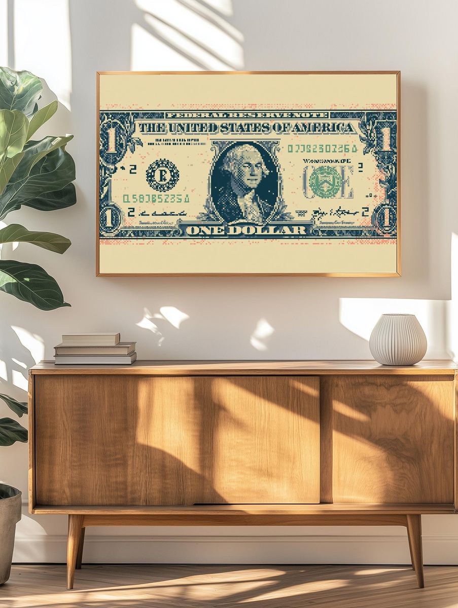 One Dollar Bill Pixel Art Poster. — room view 3