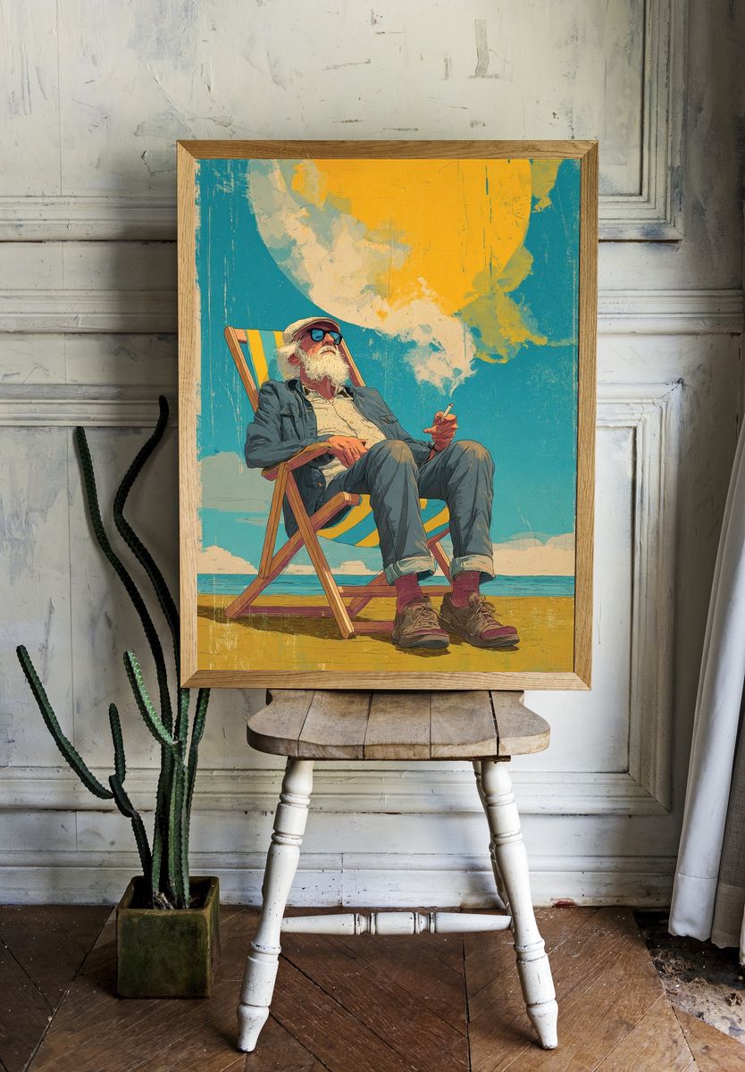 Beach Chair Elder Illustration Poster. — room view 1