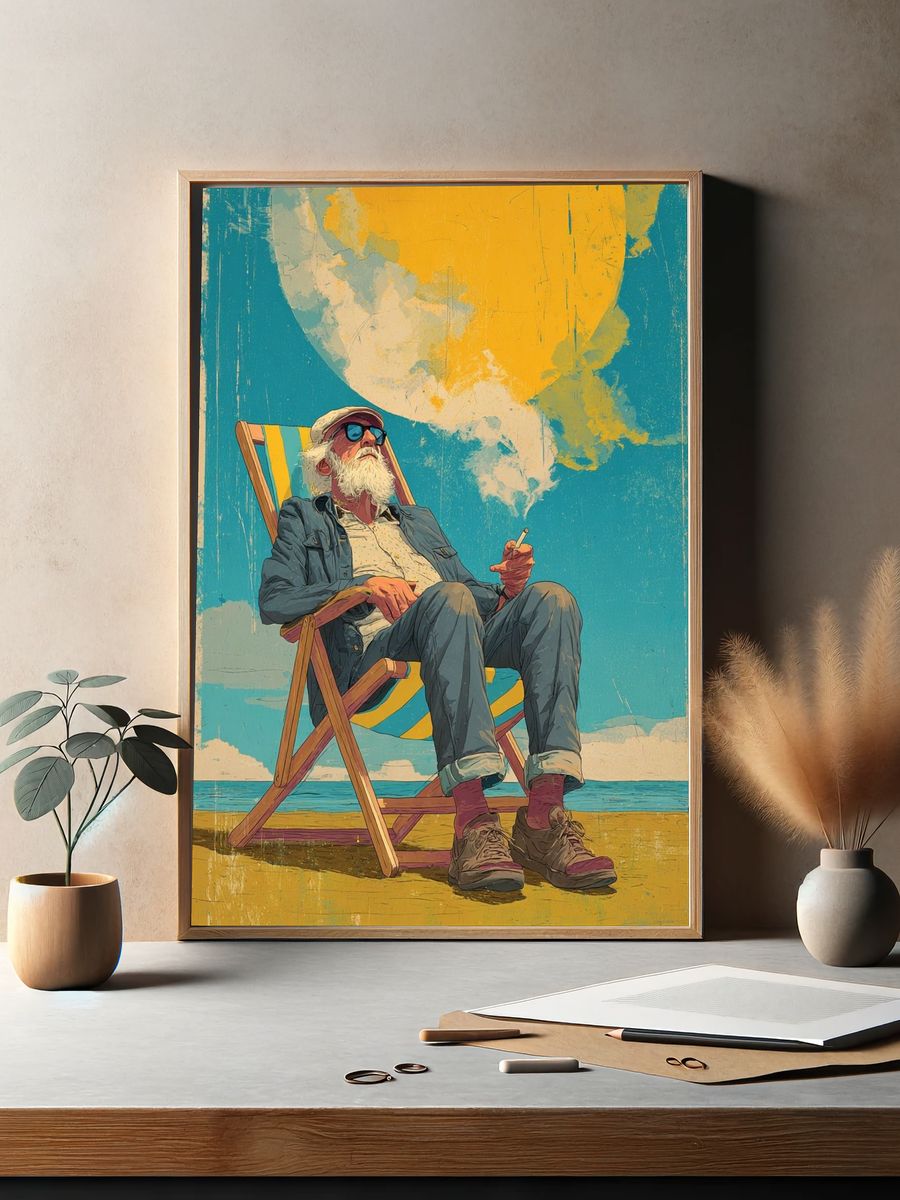 Beach Chair Elder Illustration Poster. — room view 2
