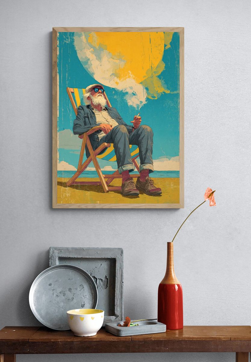 Beach Chair Elder Illustration Poster. — room view 3