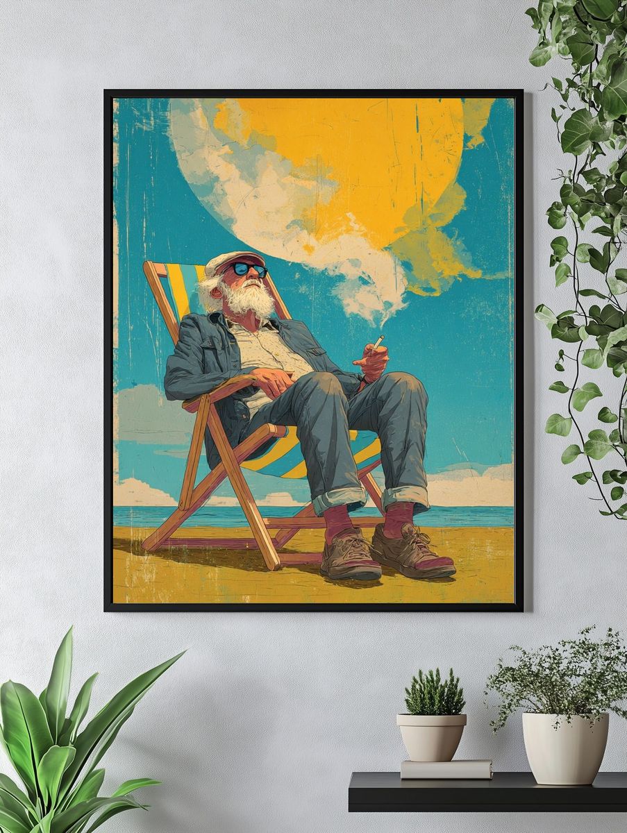 Beach Chair Elder Illustration Poster. — room view 4