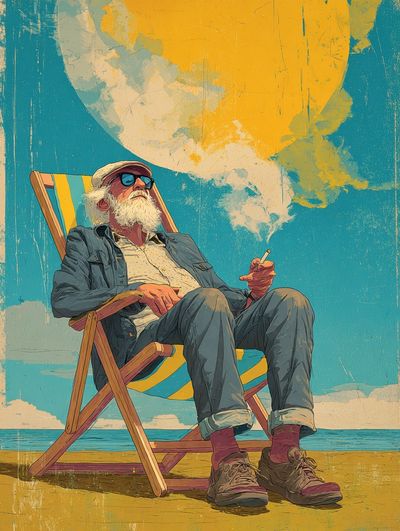 Beach Chair Elder Illustration Poster. poster print