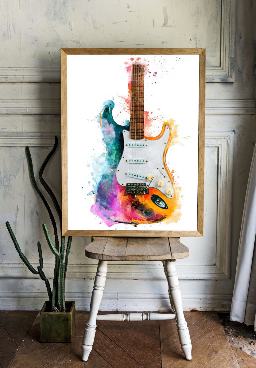 Watercolor Electric Guitar Illustration Poster. room preview