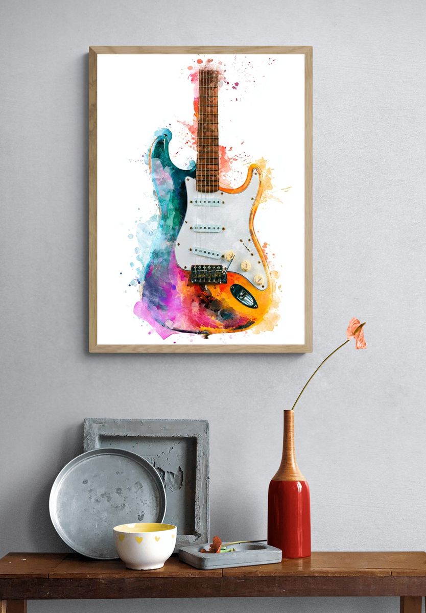 Watercolor Electric Guitar Illustration Poster. — room view 3