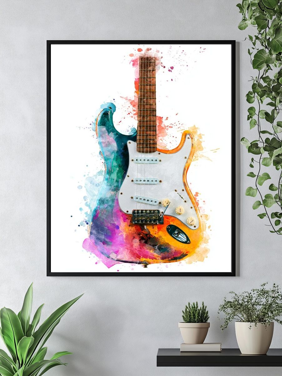 Watercolor Electric Guitar Illustration Poster. — room view 4