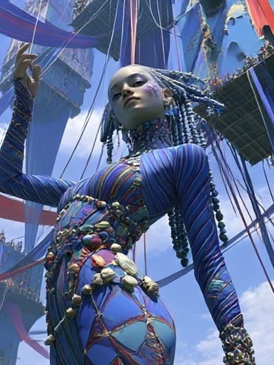 Surreal Ribbon Figure Print.