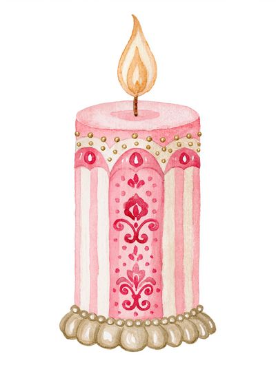 Decorative Pink Candle Illustration Print.