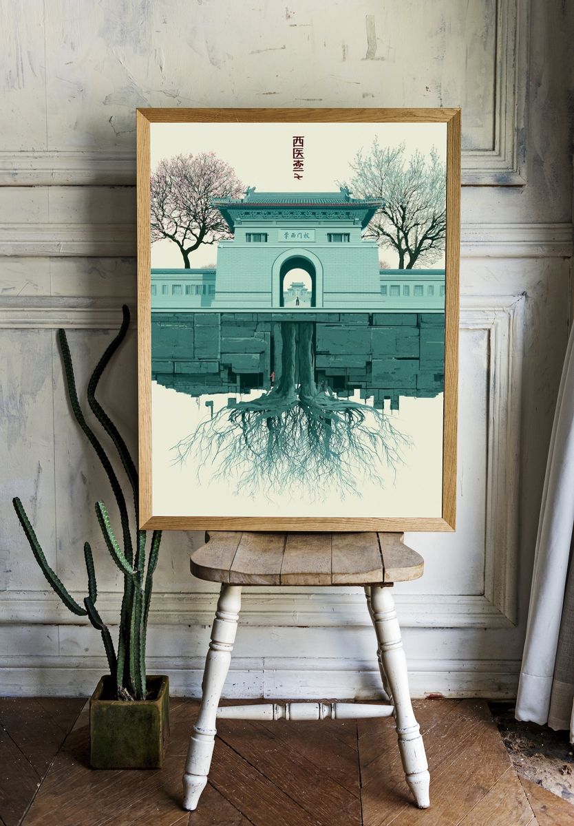 Floating Temple Surrealism Print. — room view 1