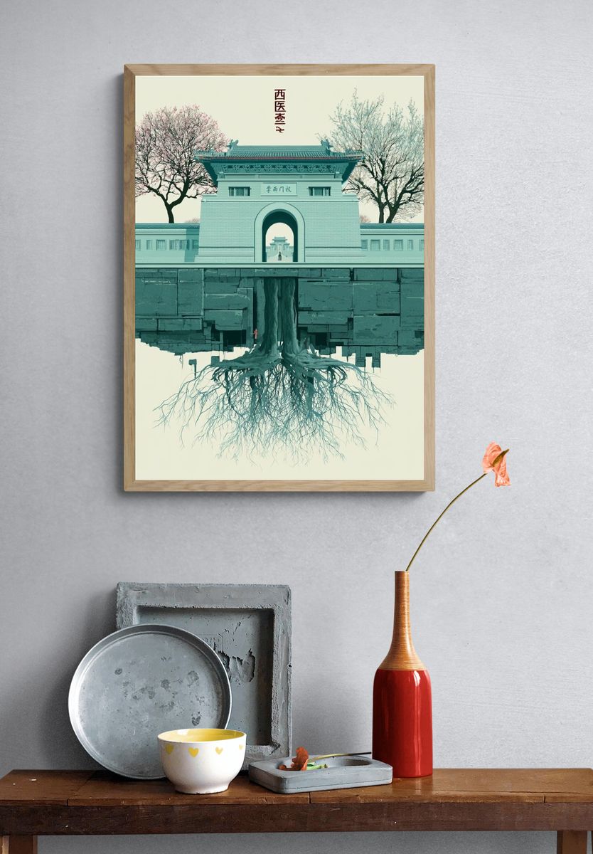 Floating Temple Surrealism Print. — room view 3