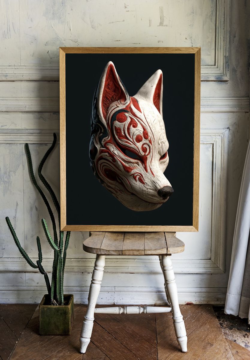 Ornate Fox Mask Illustration Poster. — room view 1