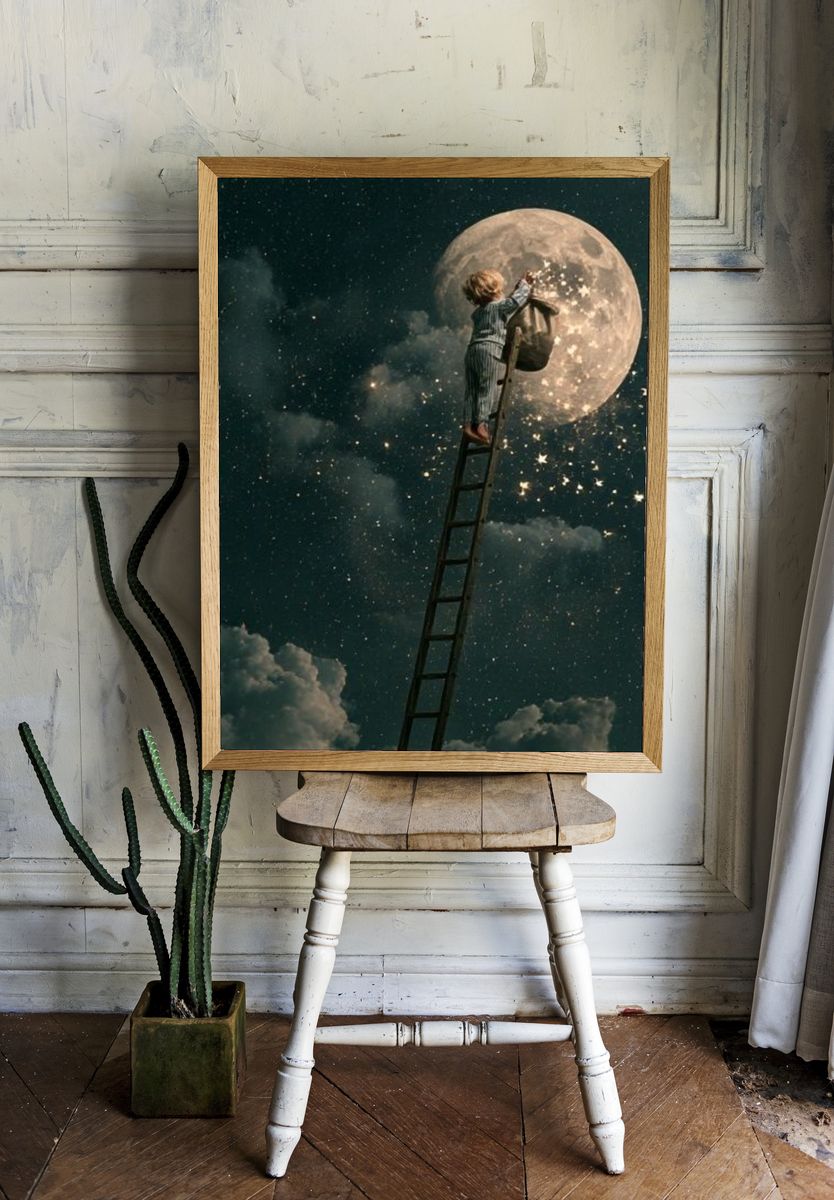 Moon Ladder Dreamscape Print. room preview