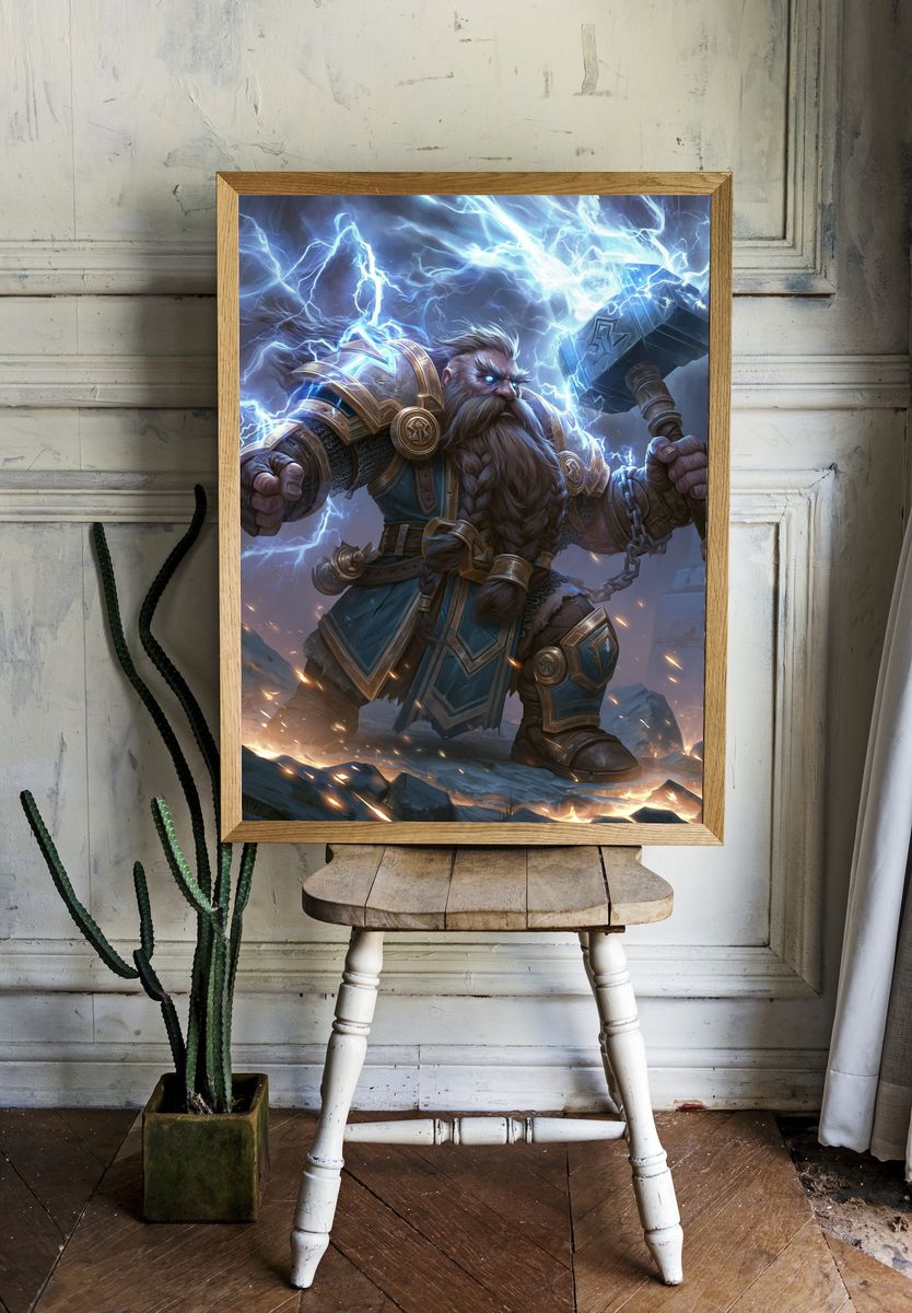 Thunderforge Dwarf Warrior Illustration Poster. — room view 1