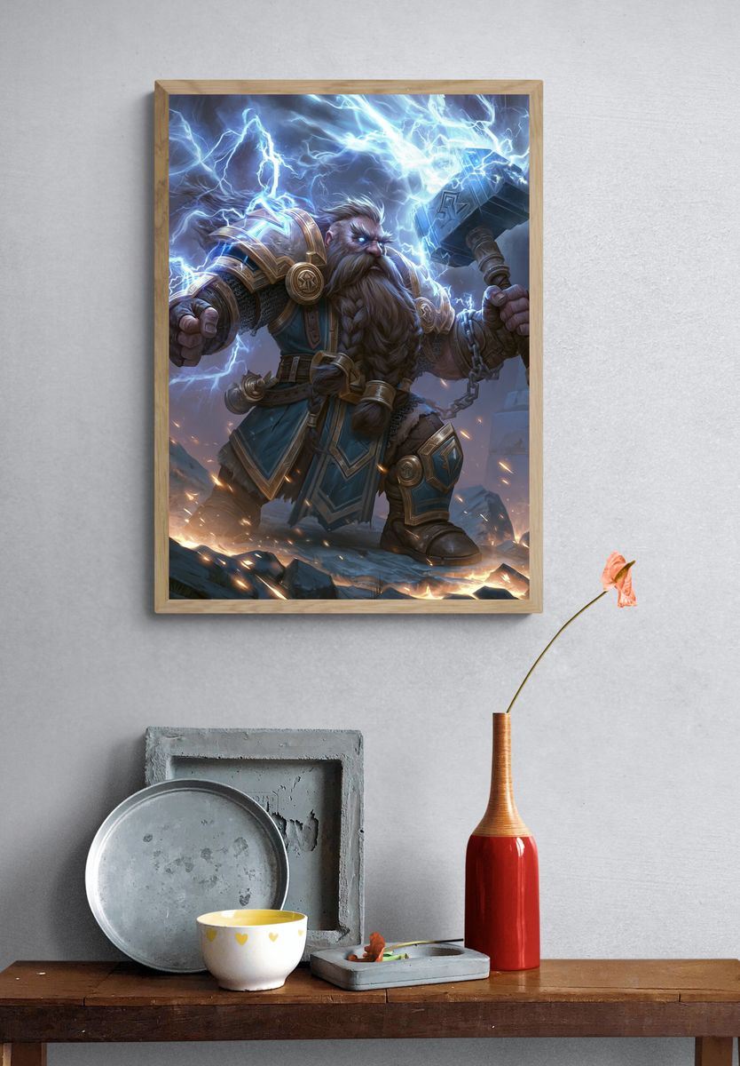 Thunderforge Dwarf Warrior Illustration Poster. — room view 3