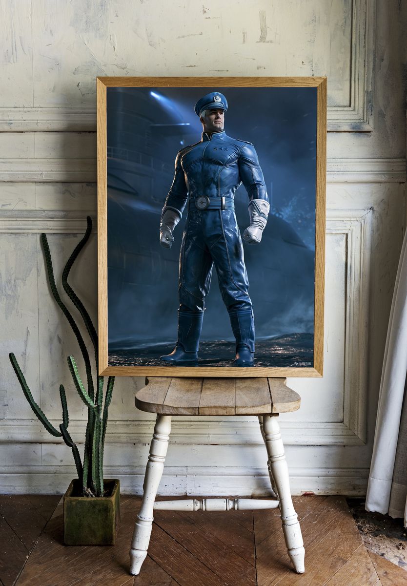 Blue Uniform Hero Sci-Fi Poster. — room view 1