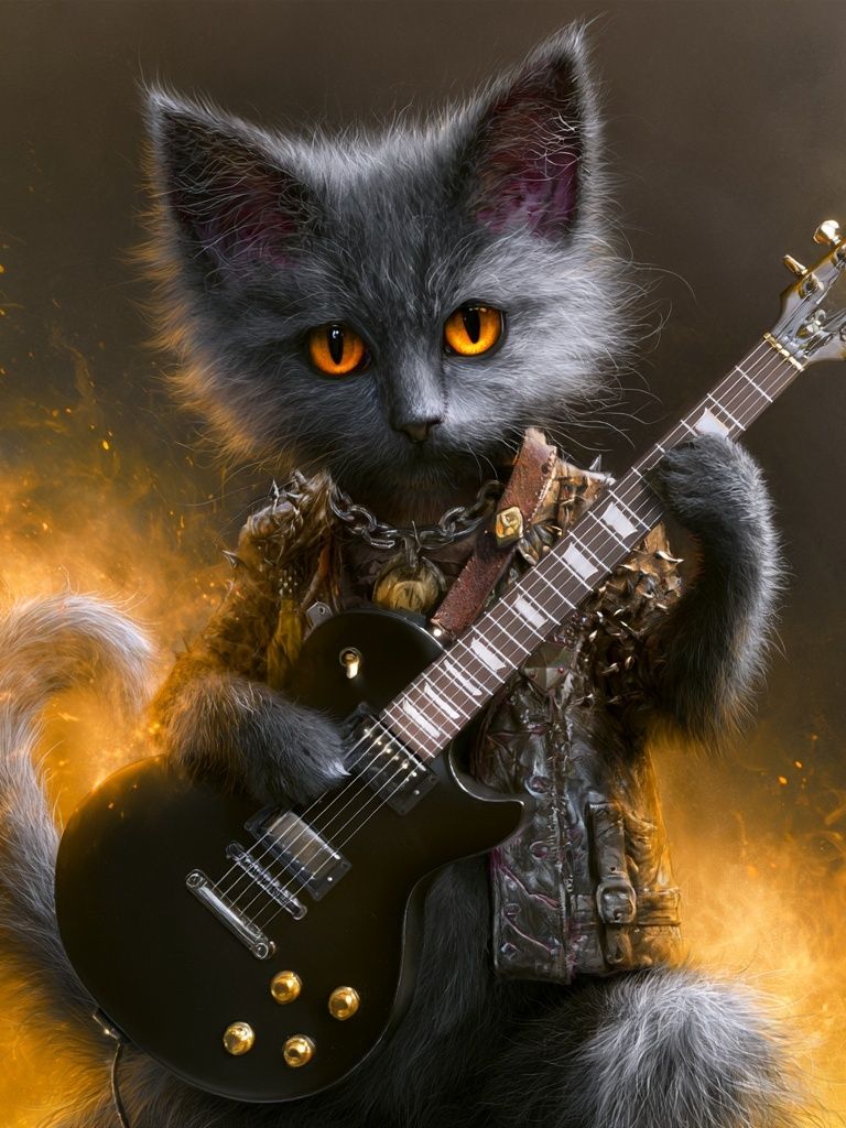 Rockstar Cat Illustration Poster. poster — illustration art