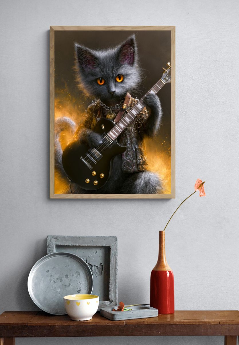 Rockstar Cat Illustration Poster. — room view 3