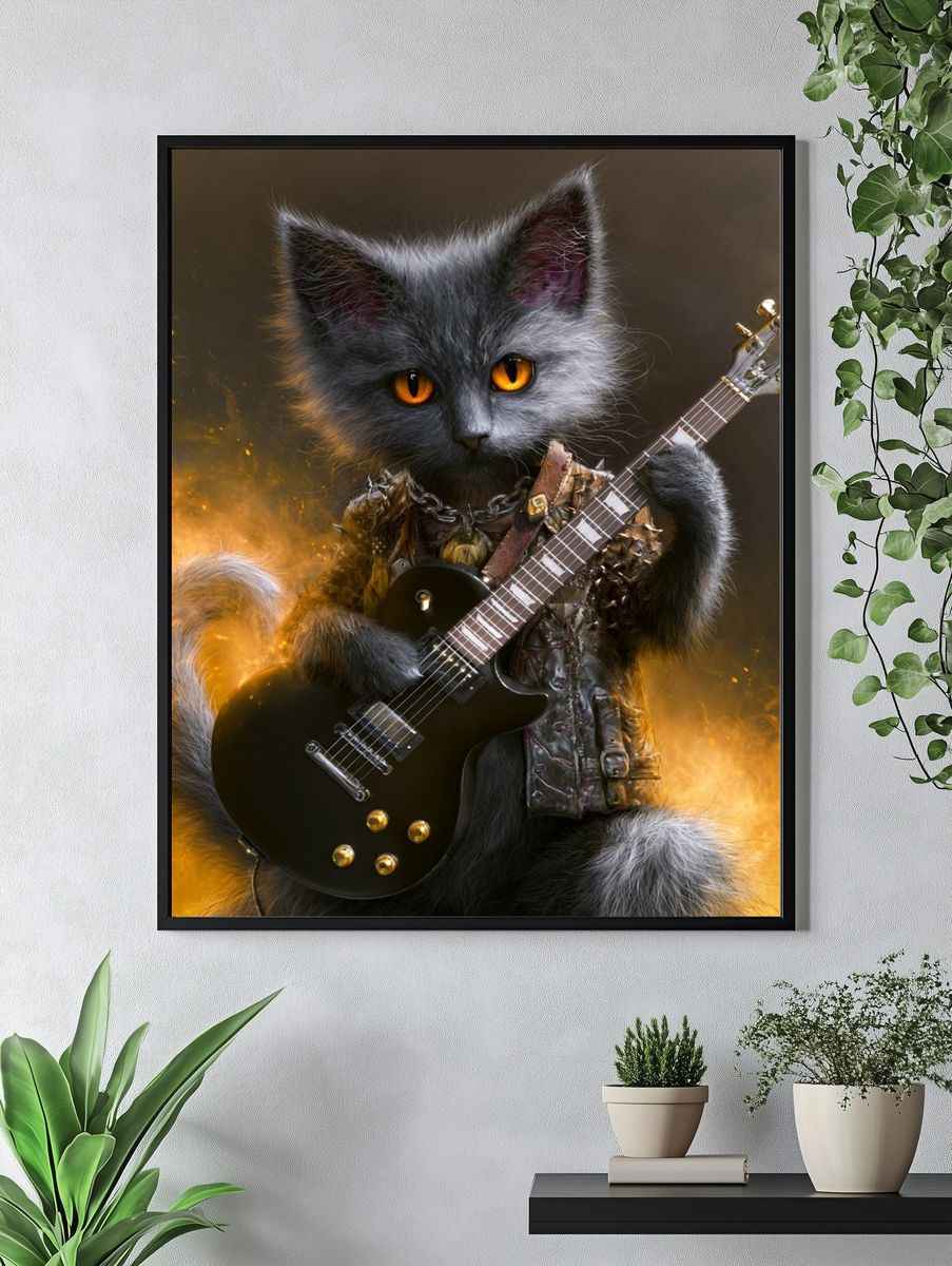 Rockstar Cat Illustration Poster. — room view 4