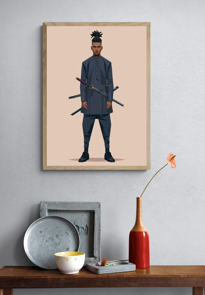 Samurai Warrior Illustration Poster. — room view 3