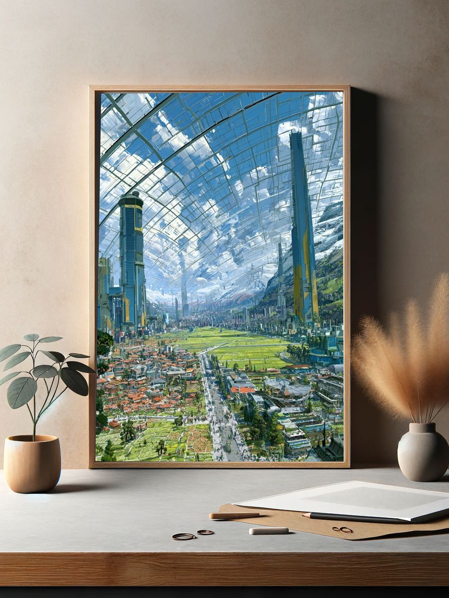 Futuristic Sky City Illustration Poster. — room view 2