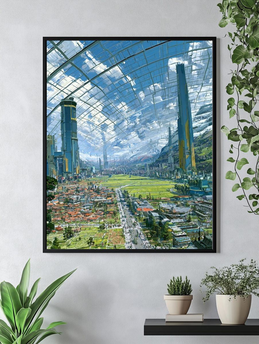 Futuristic Sky City Illustration Poster. — room view 4