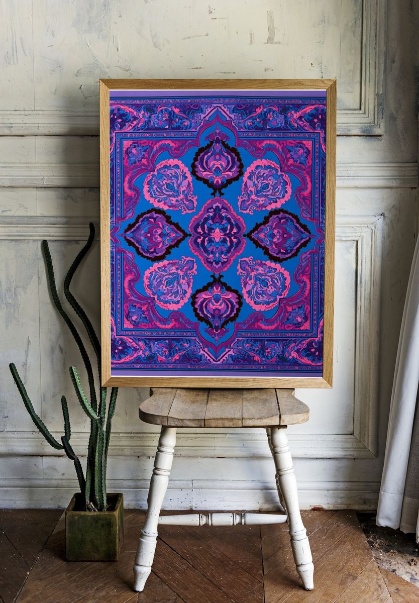 Ornate Floral Mandala Print. room preview