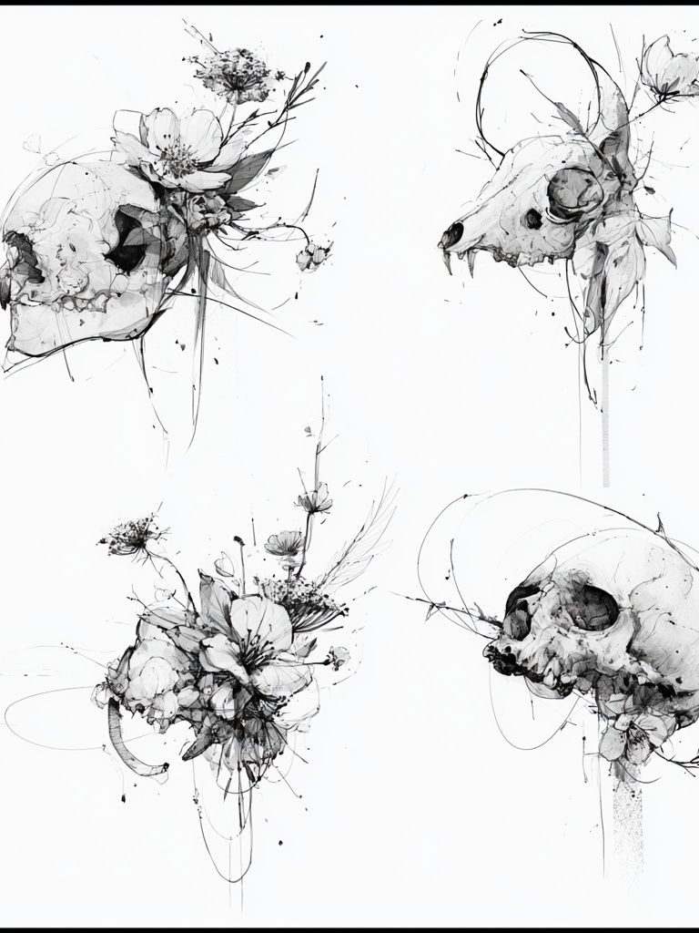 Botanical Skull Ink Poster. poster — illustration art