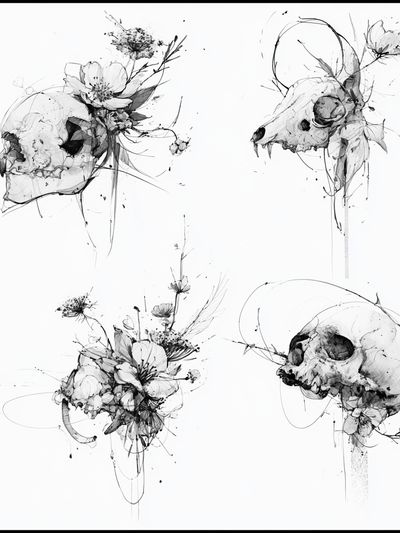 Botanical Skull Ink Poster.