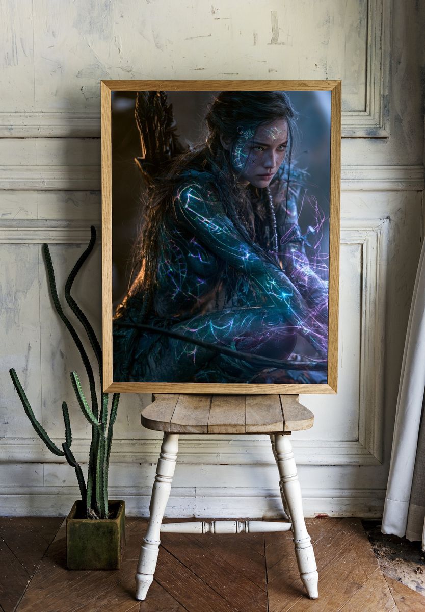 Mystic Forest Warrior Portrait Print. room preview