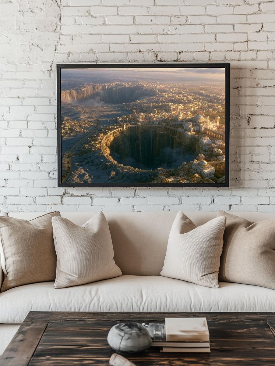 Fantasy City Crater Landscape Print. room preview
