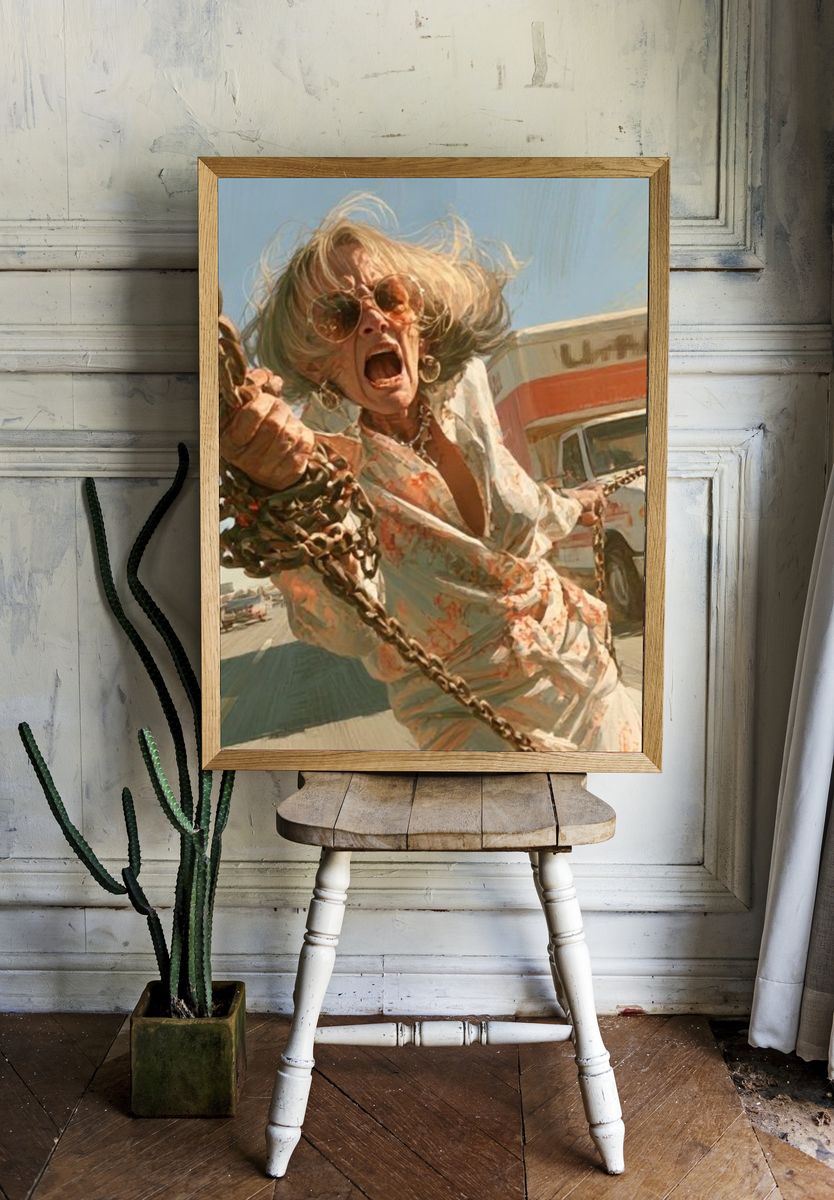 Screaming Woman Chase Scene Poster. room preview