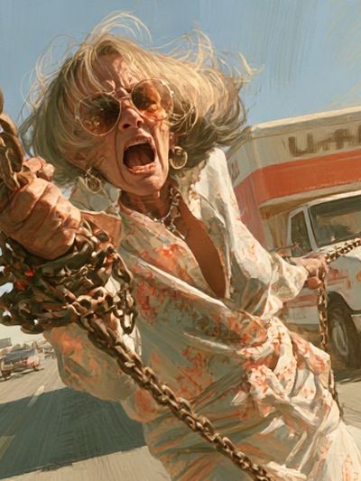 Screaming Woman Chase Scene Poster.