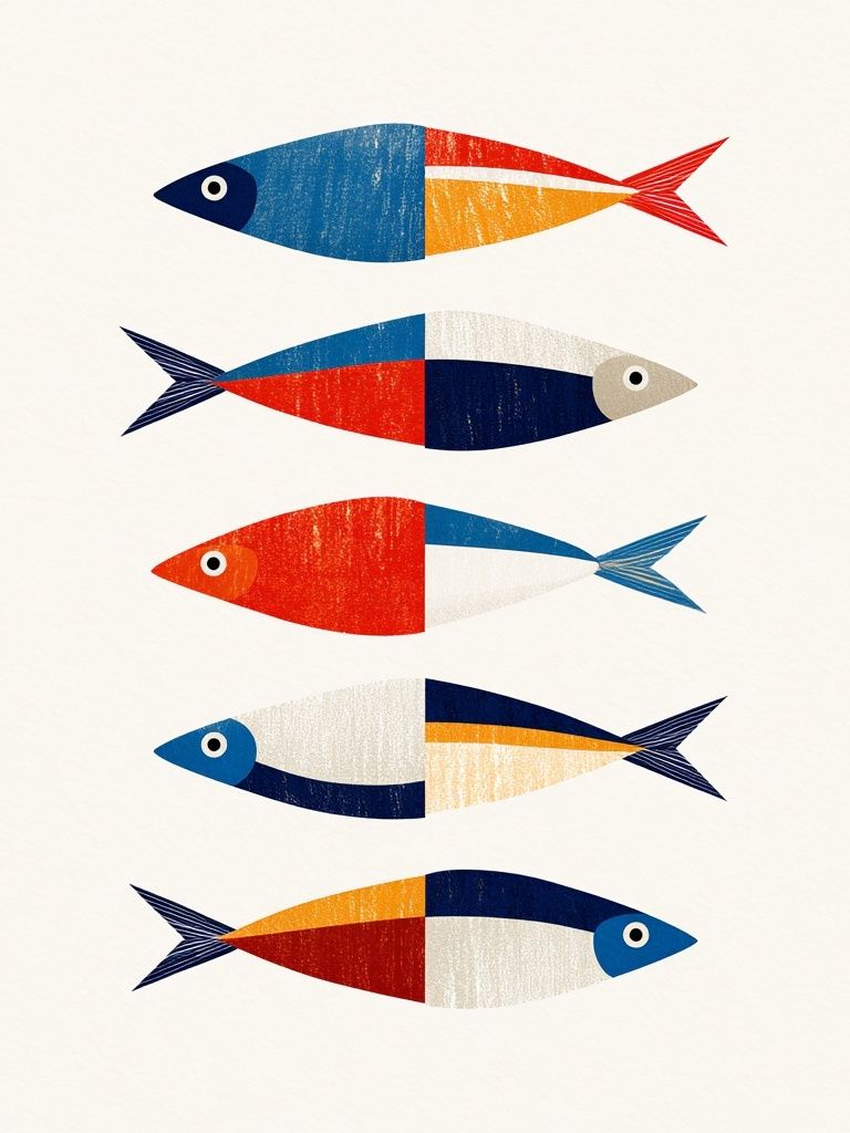 Colorful Fish School Illustration Poster. poster — illustration art