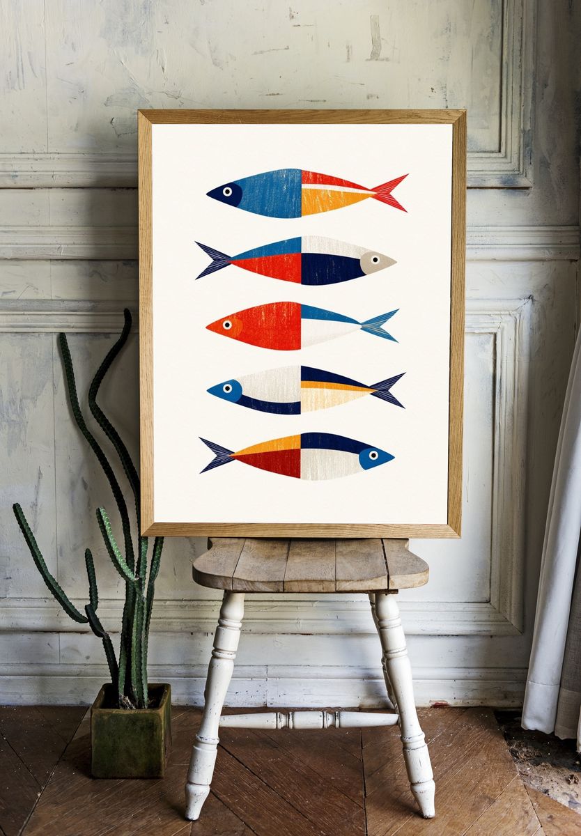 Colorful Fish School Illustration Poster. — room view 1