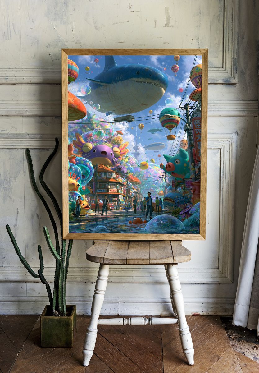Whimsical Sky City Fantasy Poster. room preview