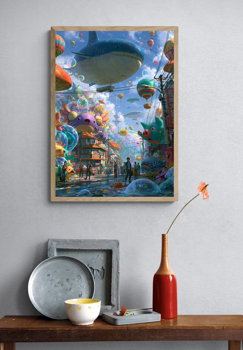 Whimsical Sky City Fantasy Poster. — room view 3