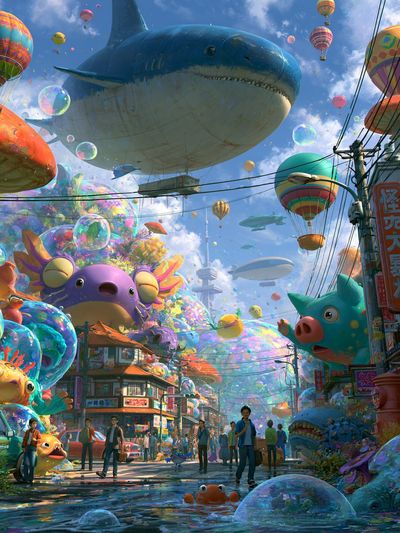 Whimsical Sky City Fantasy Poster.