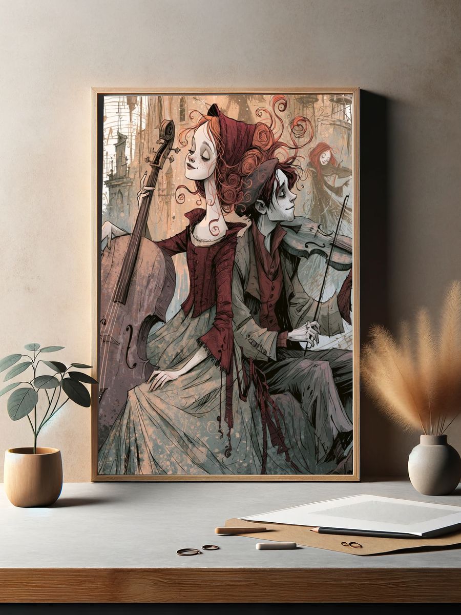Gothic Musicians Illustration Poster. — room view 2
