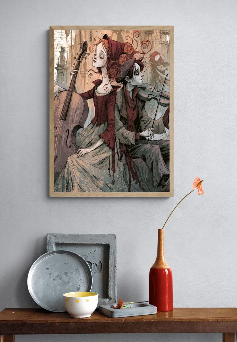 Gothic Musicians Illustration Poster. — room view 3