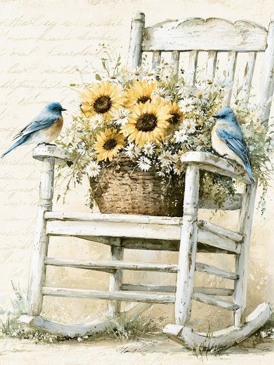 Bluebirds and Sunflowers Watercolor Poster.