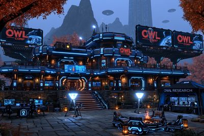 Futuristic Owl Research Base Poster. poster