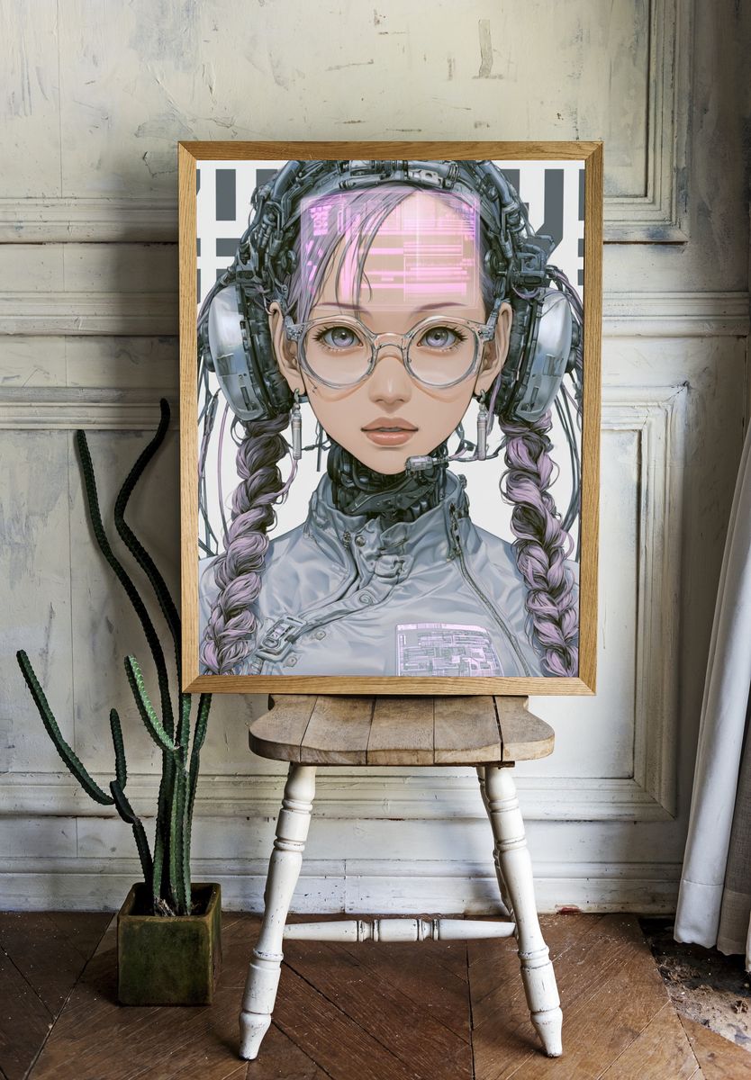 Cyberpunk Girl Portrait Poster. — room view 1