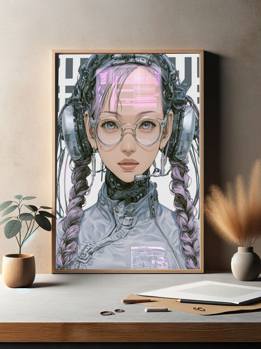Cyberpunk Girl Portrait Poster. — room view 2