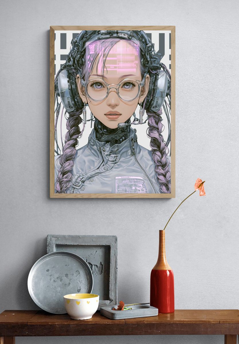 Cyberpunk Girl Portrait Poster. — room view 3